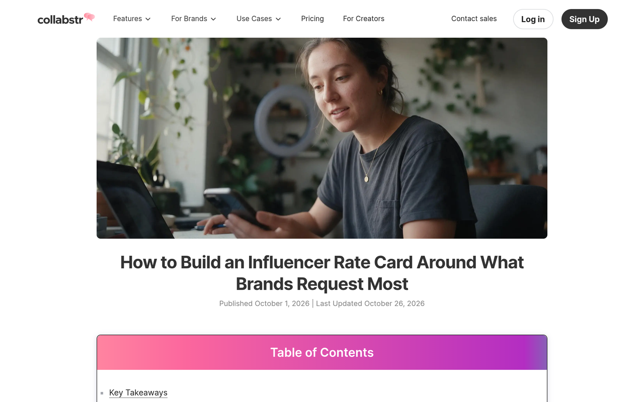 Collabstr's own guide to the influencer rate card, which lists the items a complete card covers. Source: Collabstr.
