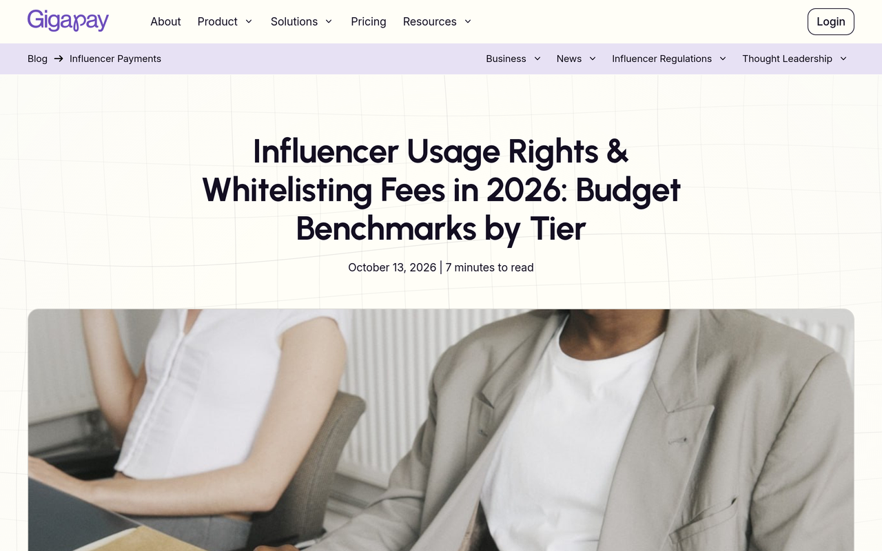 Gigapay's 2026 guide to usage rights and whitelisting fees by tier. Source: Gigapay.